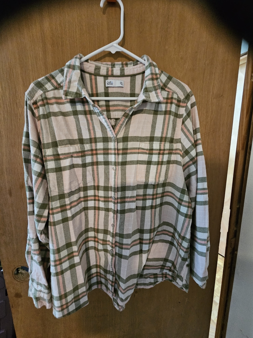croft & barrow Pink and Olive Green Plaid Button-Down Shirt
